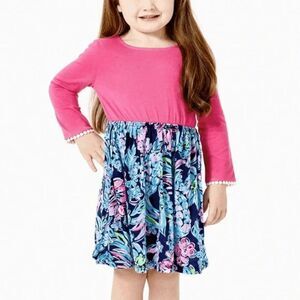Lilly Pulitzer Girls' Mini Giavanna Dress  XL High Tide Navy Pineapple Paradise‎
